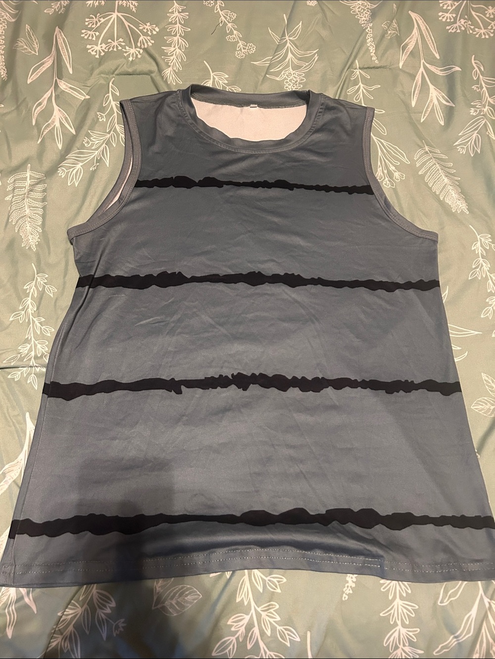 Sleeveless Stripe Tank Top - Grayish Green with Black Stripes